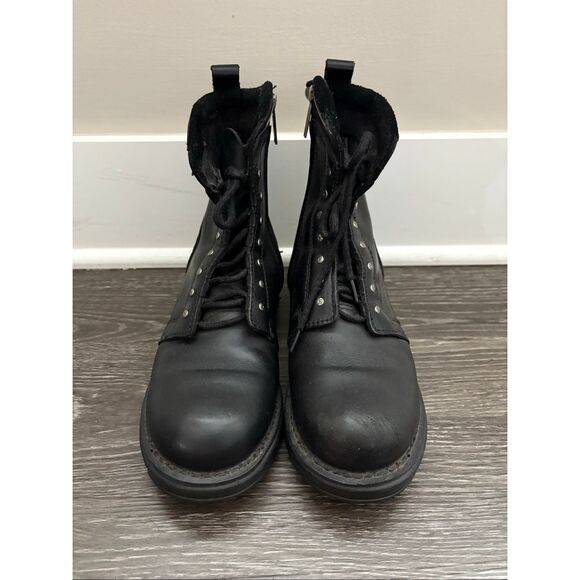 Harley Davidson Women’s Black Leather Biker Combat Style Boots Size 8 - Picture 2 of 7